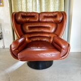 Elda armchair by Joe Colombo, black shell, brown leather