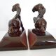 Pair of vintage leather & ceramic bookends
