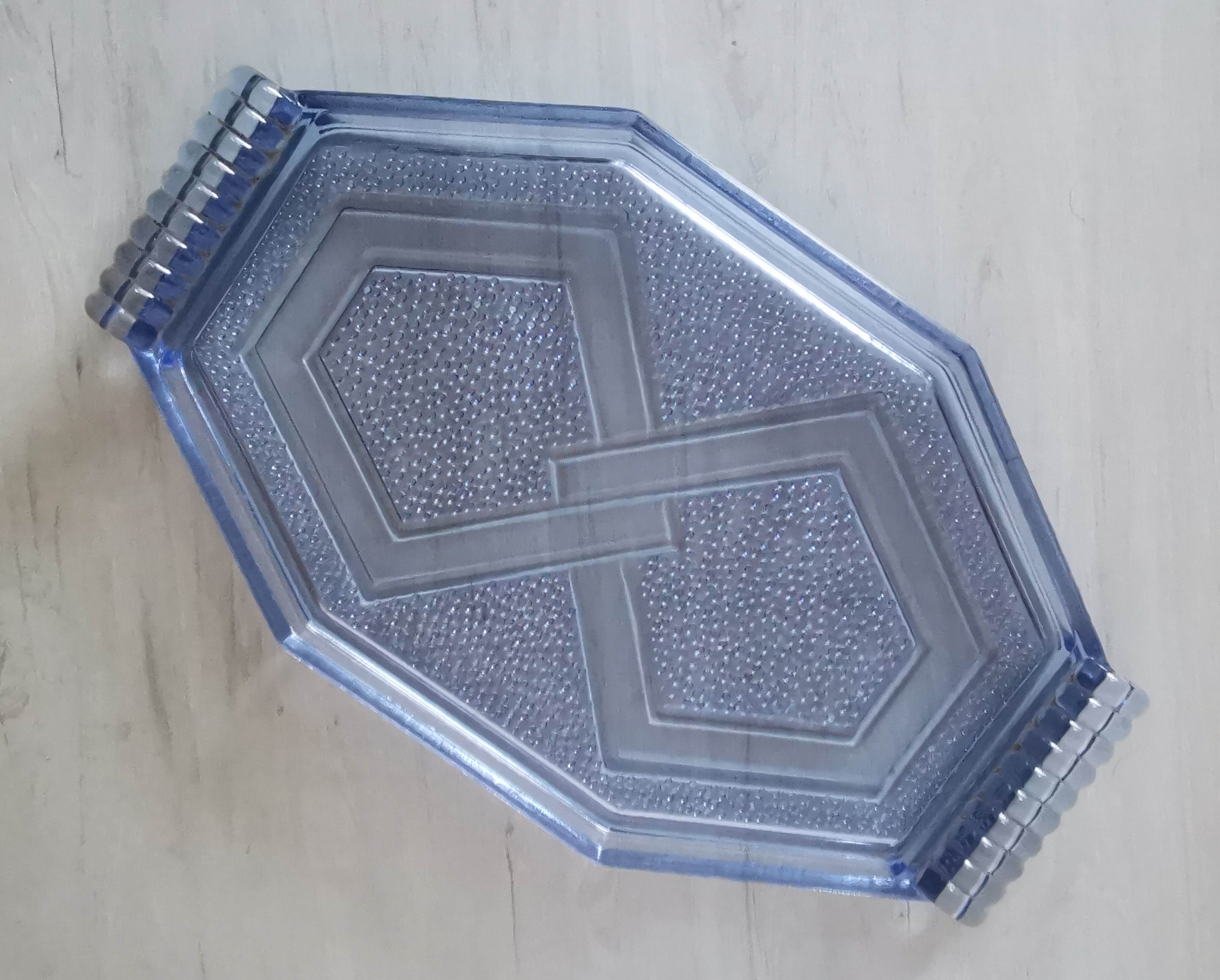 Art deco blue pressed glass tray