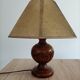 Vintage table lamp in turned wood and fabric lampshade