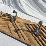 Wooden wall coat rack with 9 double cast iron hooks