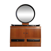 Vintage Mid-Century teak dressing table with large round mirror.