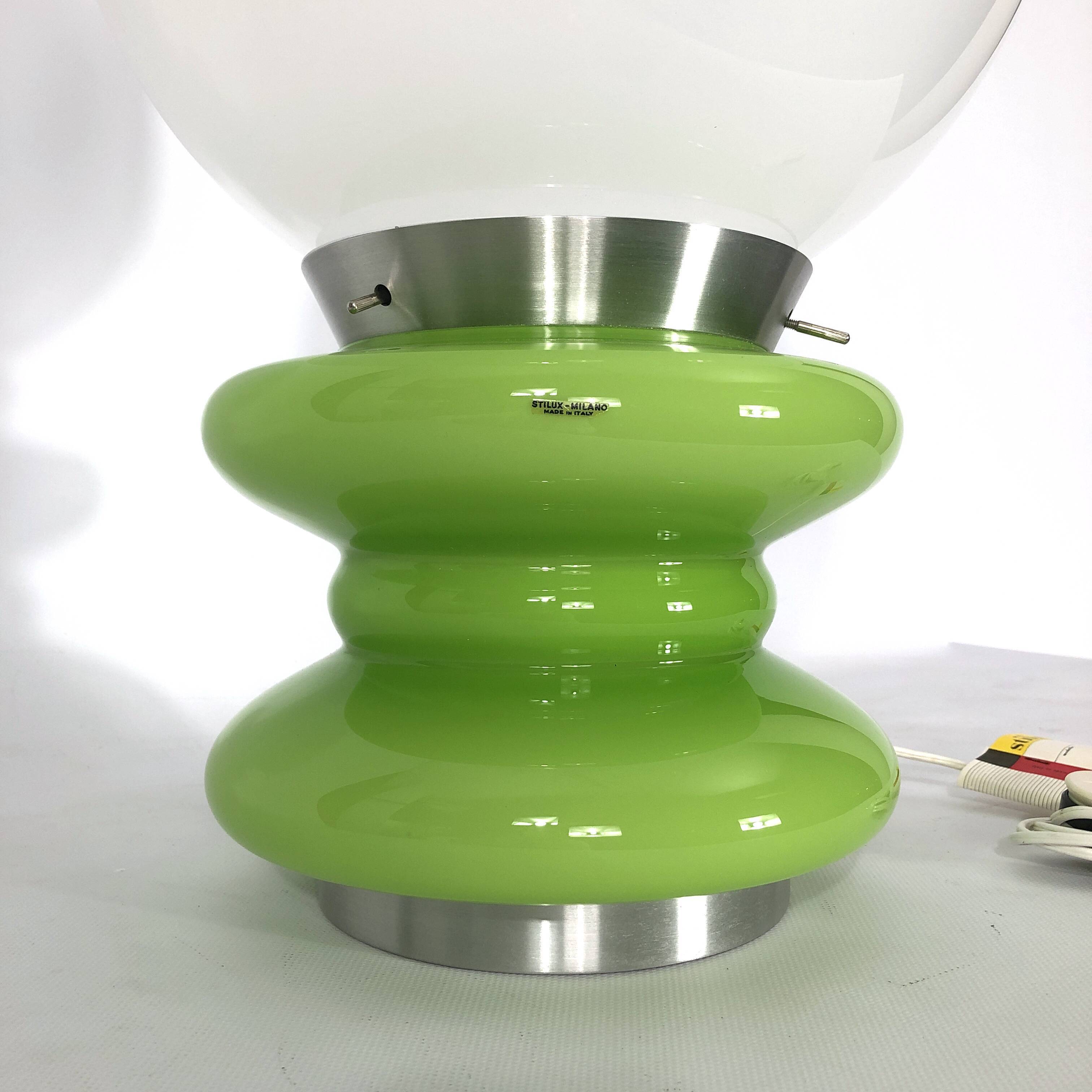 Stilux Milano, large green murano glass table lamp from 60s