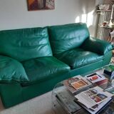 Sofa set and a green leather armchair - 1990s style - Duvivier brand