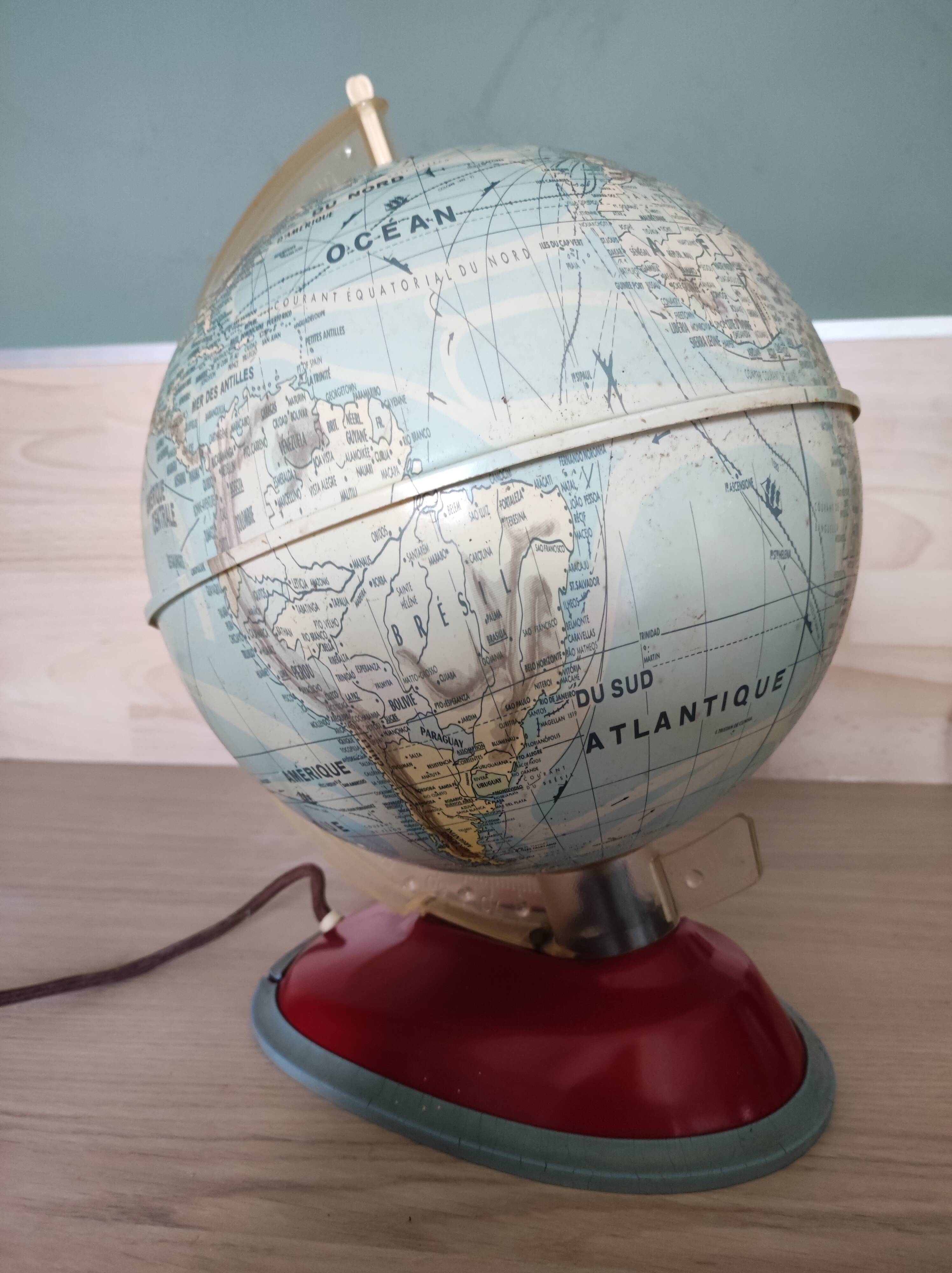 Luminous globe world map west Germany vintage
