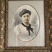 Portrait young woman photo 1926 in 1900 art nouveau frame