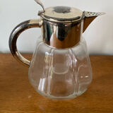Old Refreshing Carafe + Ice Tube Moulded Glass + Silver Metal