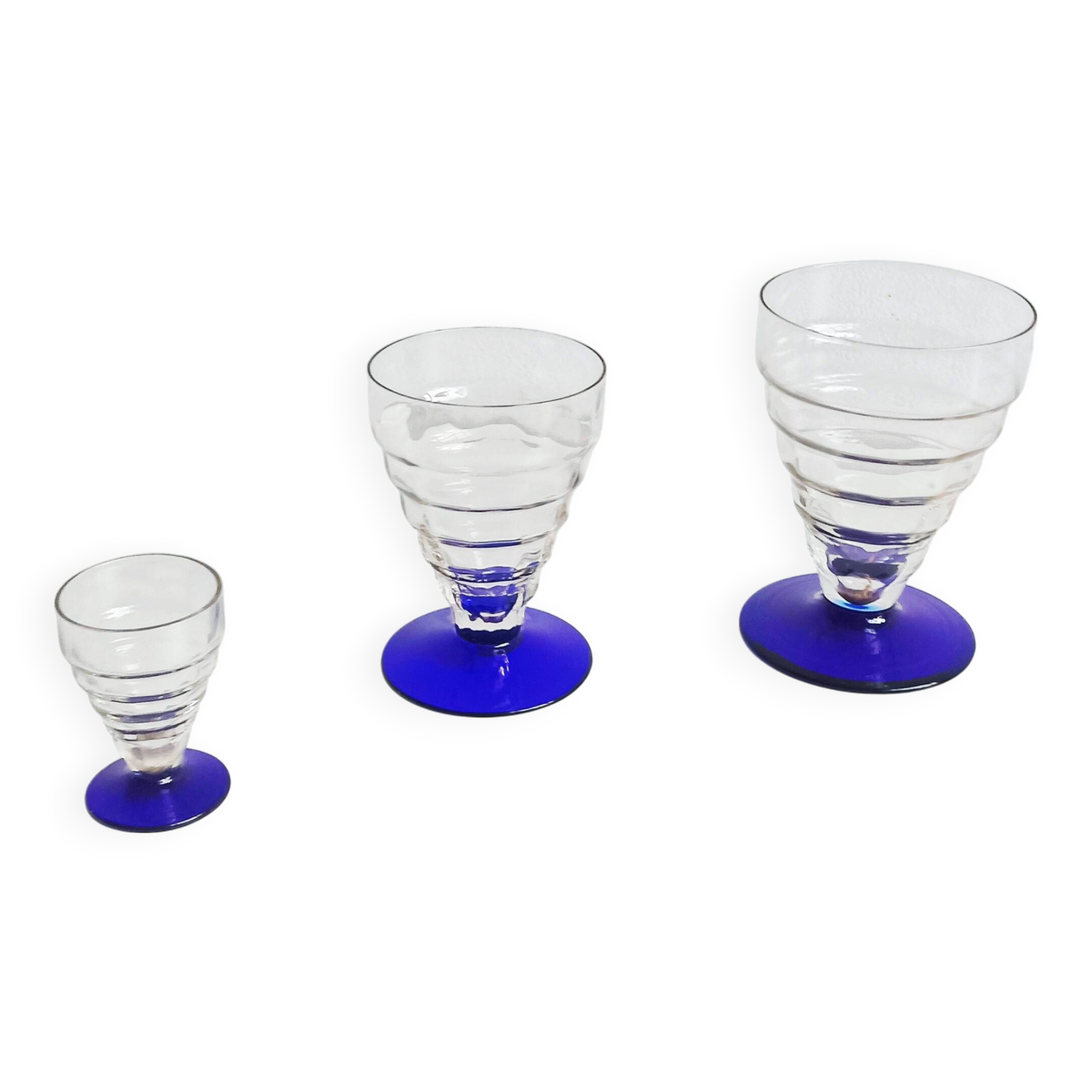 Set of 16 antique Art Deco cobalt blue stemmed glasses