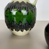 Set of 3 multi-color Fat Lava Op Art pottery vase made Bay Ceramics, Germany