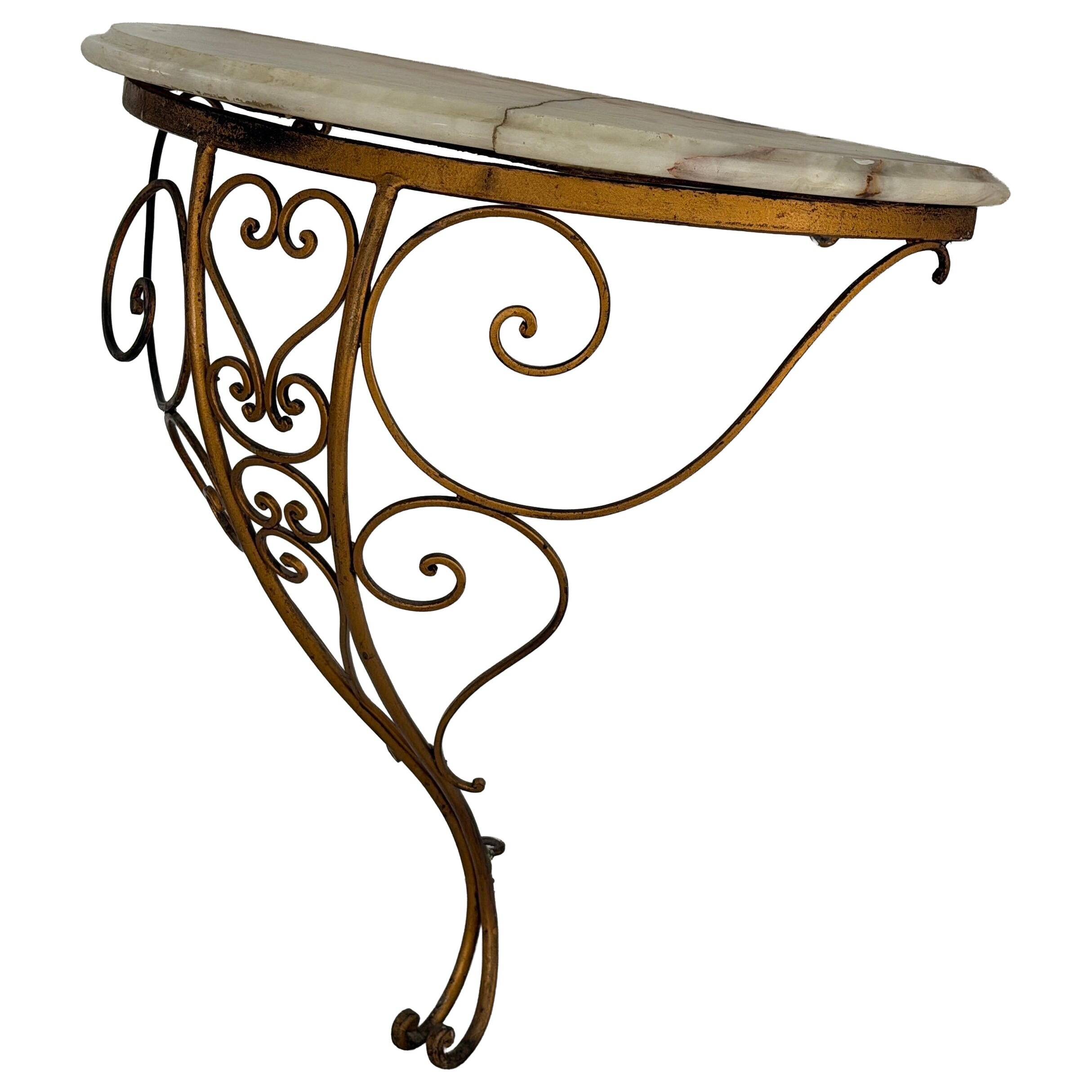 Mid-century floating wall console in wrought iron, 1950, Italy