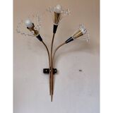 Wall lamp with 3 lights, brass and crystal balls, 1950s.