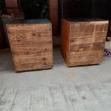 Pair of workshop furniture, solid wood, metal top 1930, 1950