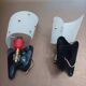 Pair of 1950s Rockabilly wall lights in brass, black and red