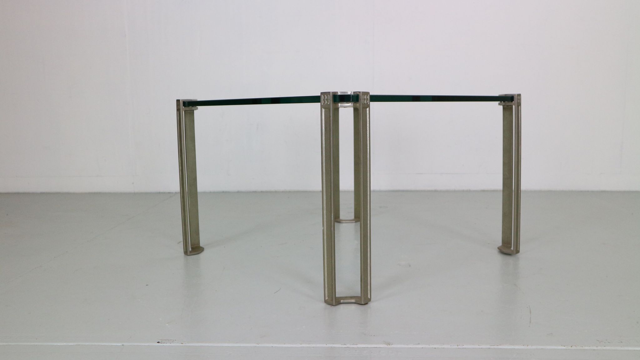 Peter Ghyczy for Ghyzcy Square Glass Coffee Table, 1970's Hollywood Regency