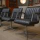 Set of 3 designer swivel metal leather office armchairs 1970