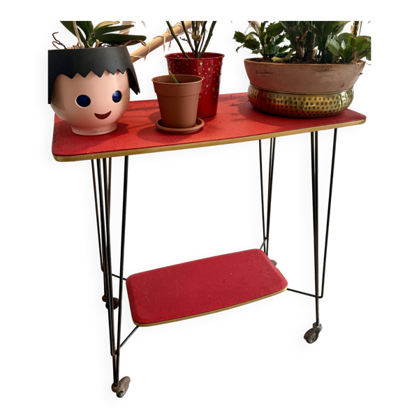 Desserte / console vintage Formica rouge - années 50/60