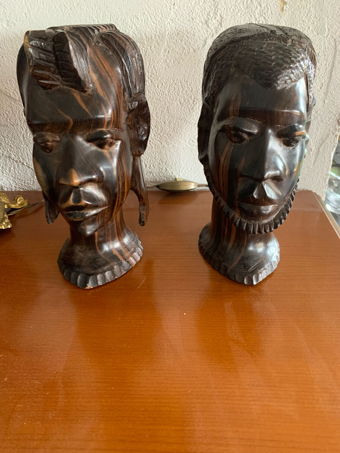 Pair of African ebony busts from Madagascar, 1930s