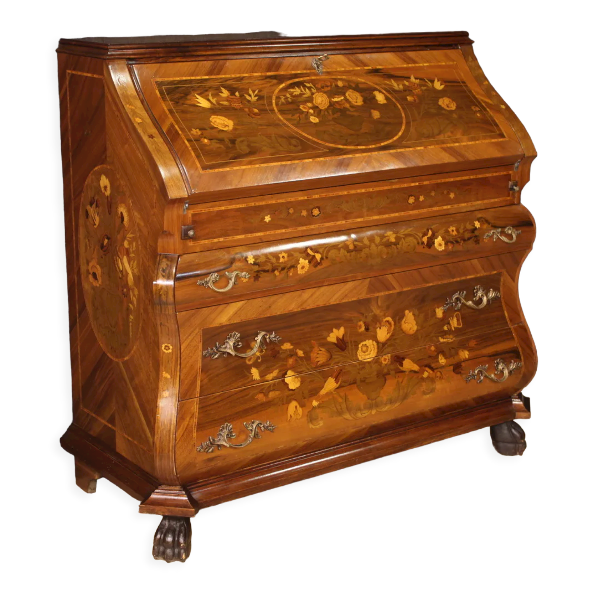 Bureau en bois incrusté du 20ème siècle