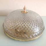 Round ceiling lamp in structured glass art deco style 30s-40s