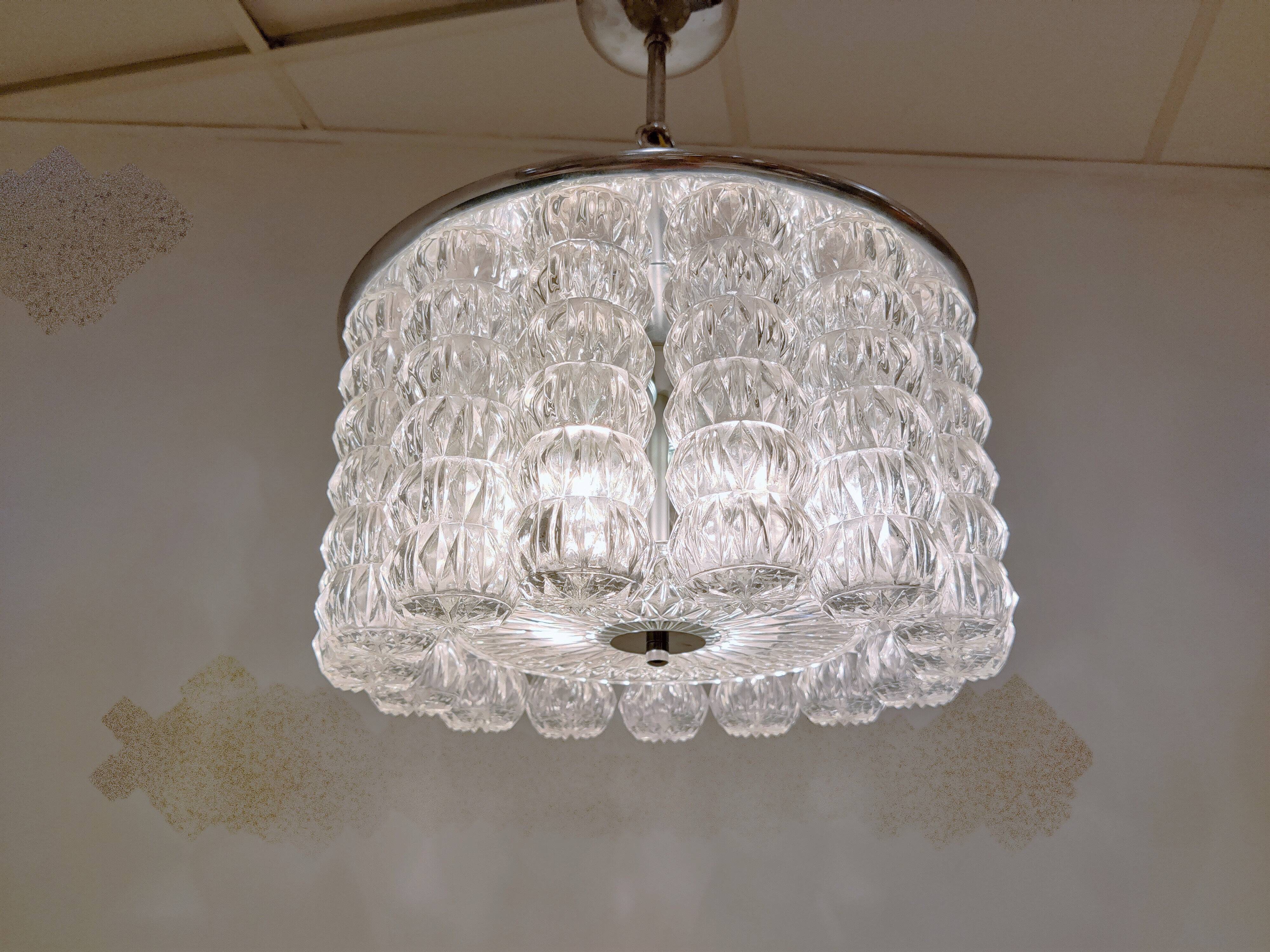 Mid century glass and chrome chandelier, 1960s