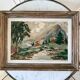 Painting oil on cardboard vintage abstract landscape