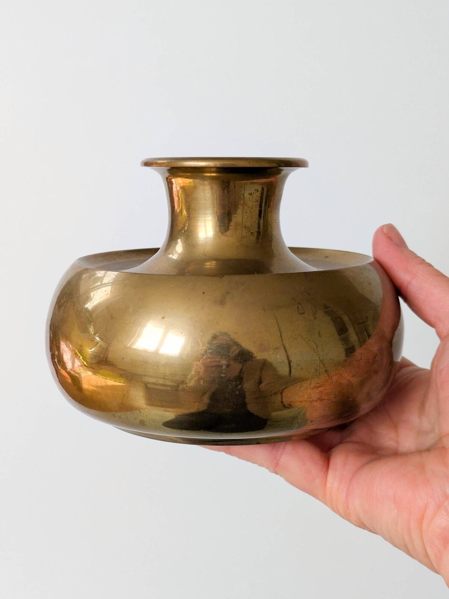 Vintage Indian Pot Lota in Brass, Sculptural Vase and Ritual Container