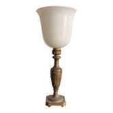 Bouillotte Lamp in Louis XVI Style, Gilded Brass, Opaline Shade