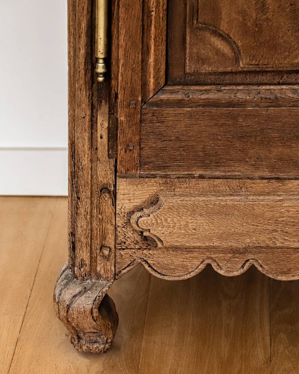 Antique French rustic wardrobe with star inlays.