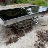 Chrome steel and smoked glass coffee table