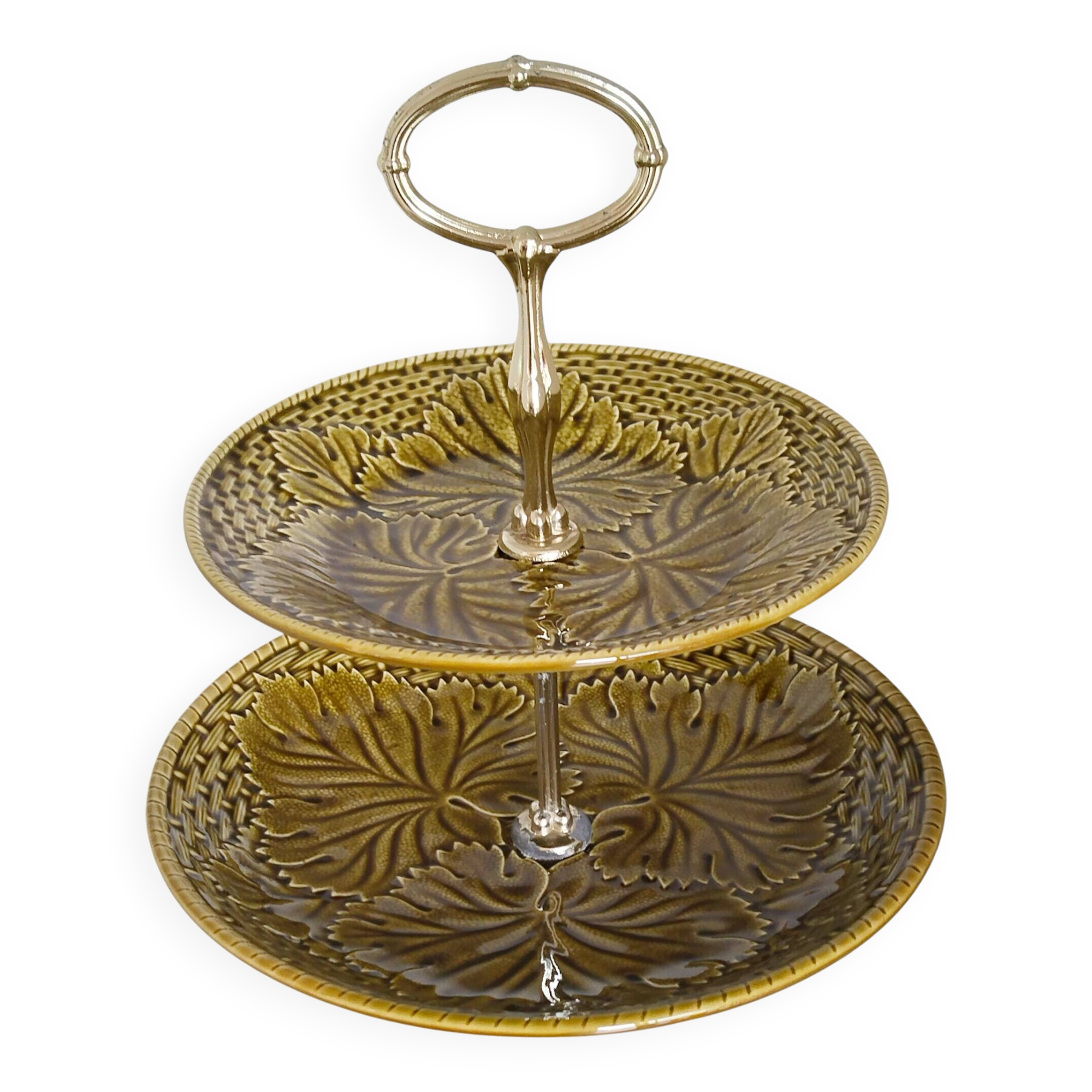 Cake stand, Gien earthenware servant, antique ceramic