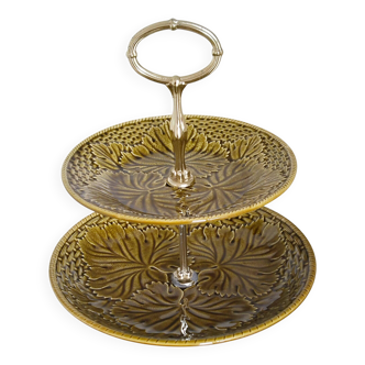 Présentoir à gateaux serviteur en faïence de Gien céramique antique