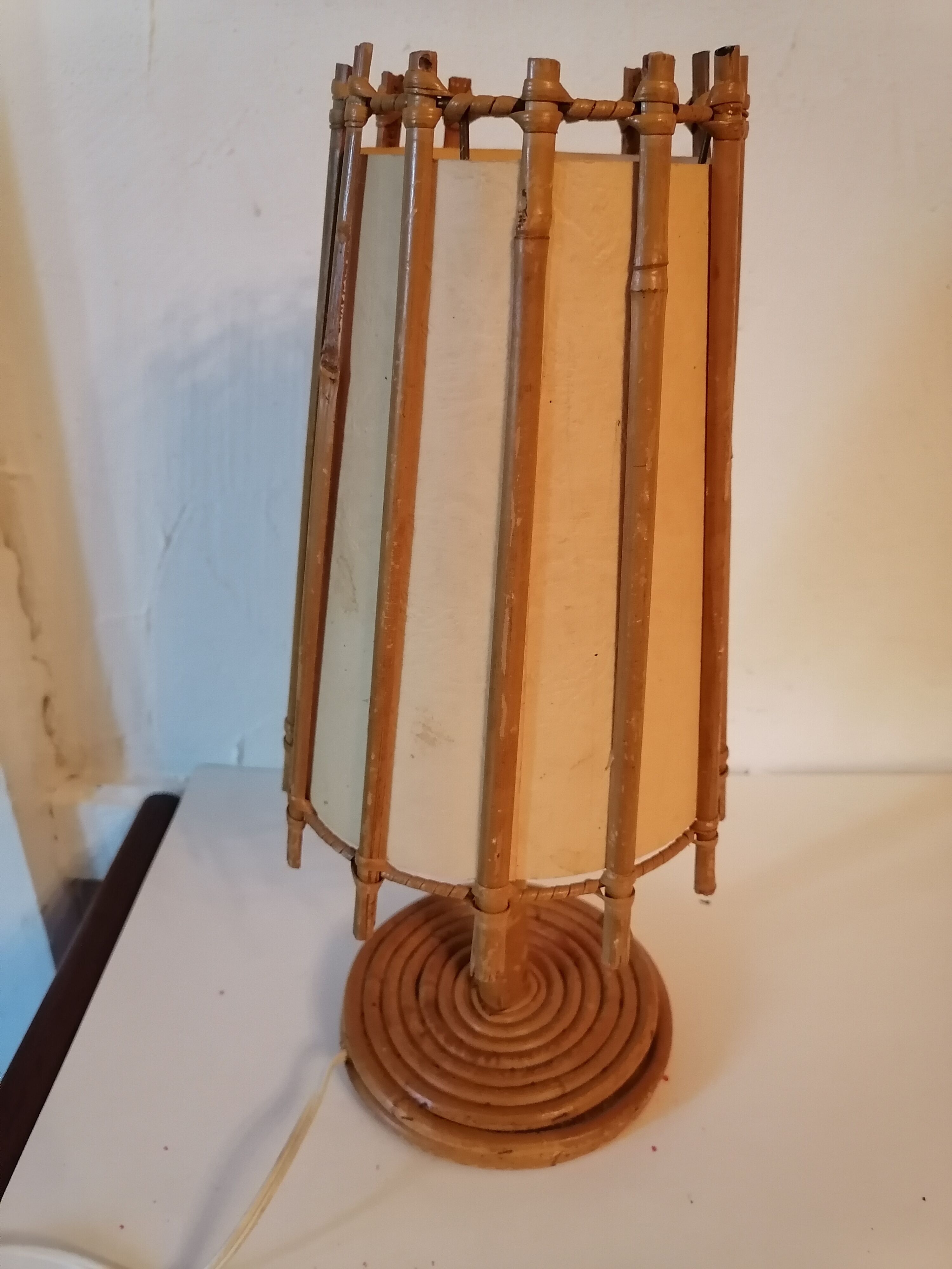 Bedside lamp wicker rattan 1960 1970