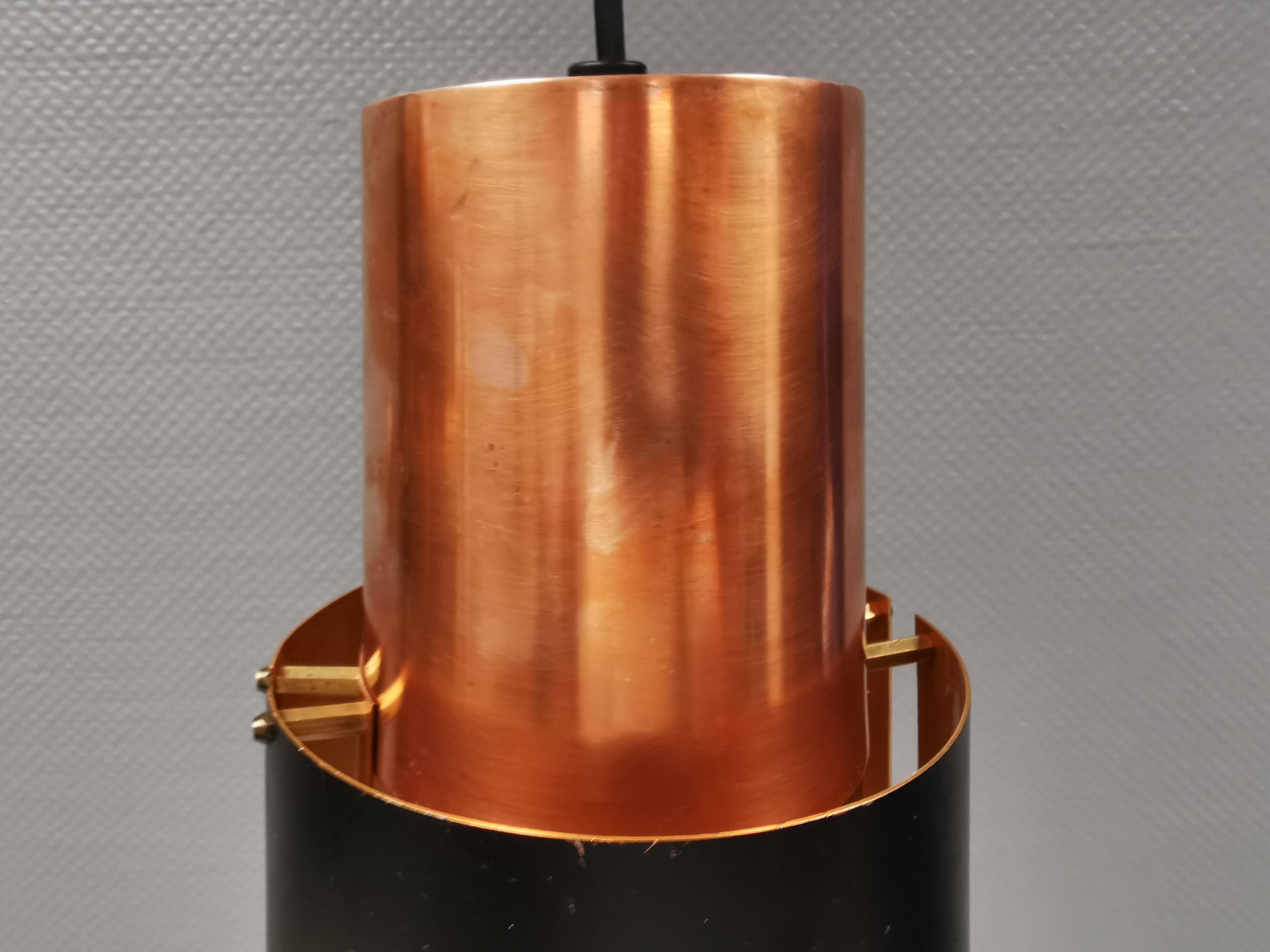 Hanging lamp in copper and black lacquered metal by Bent Karlby for Lyfa