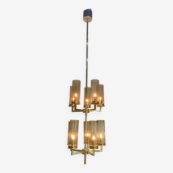 Brass and glass chandelier Sweden 1970