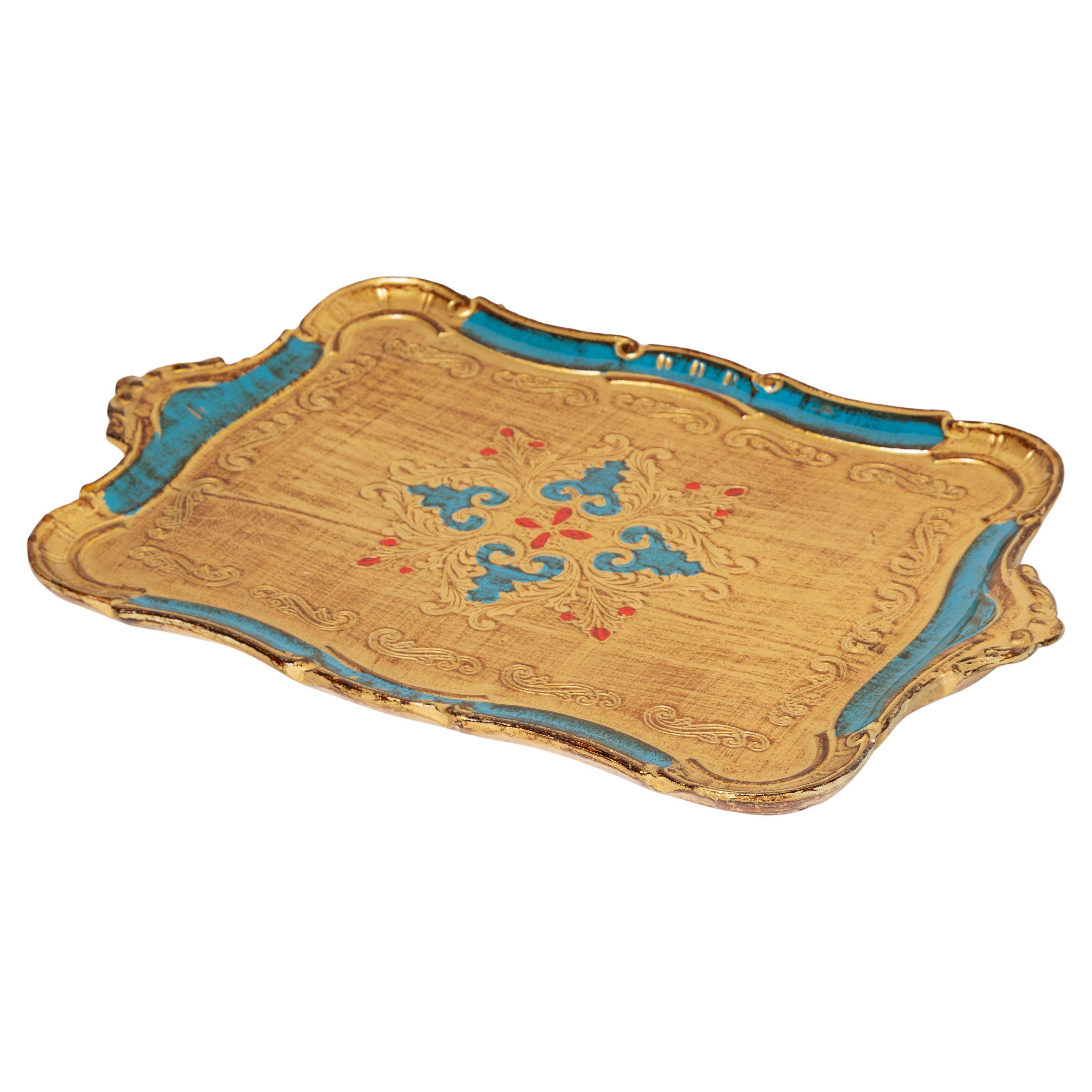 Vintage blue wooden decorative plate, Italy, 1960s