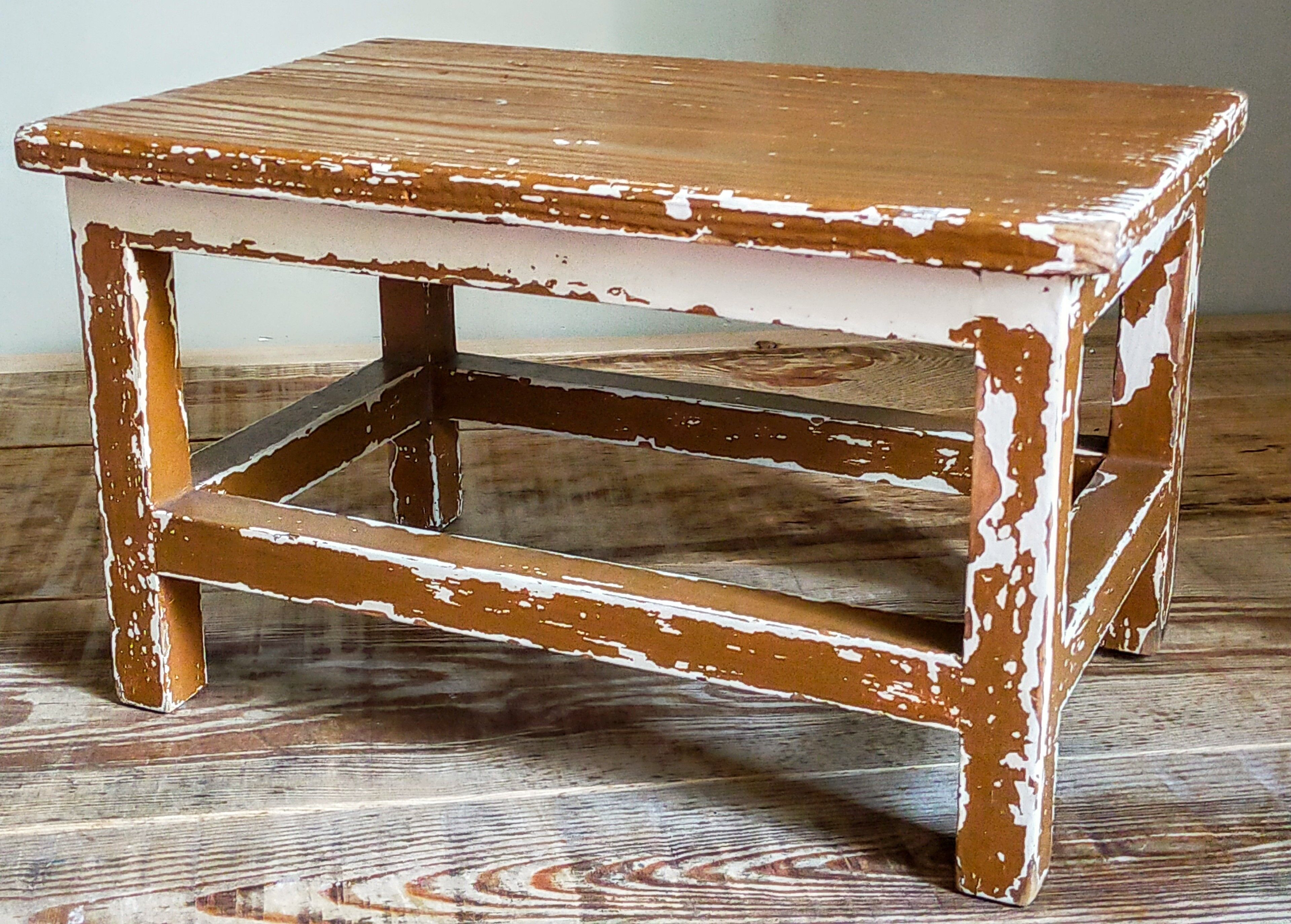 Vintage patinated solid wood side bench