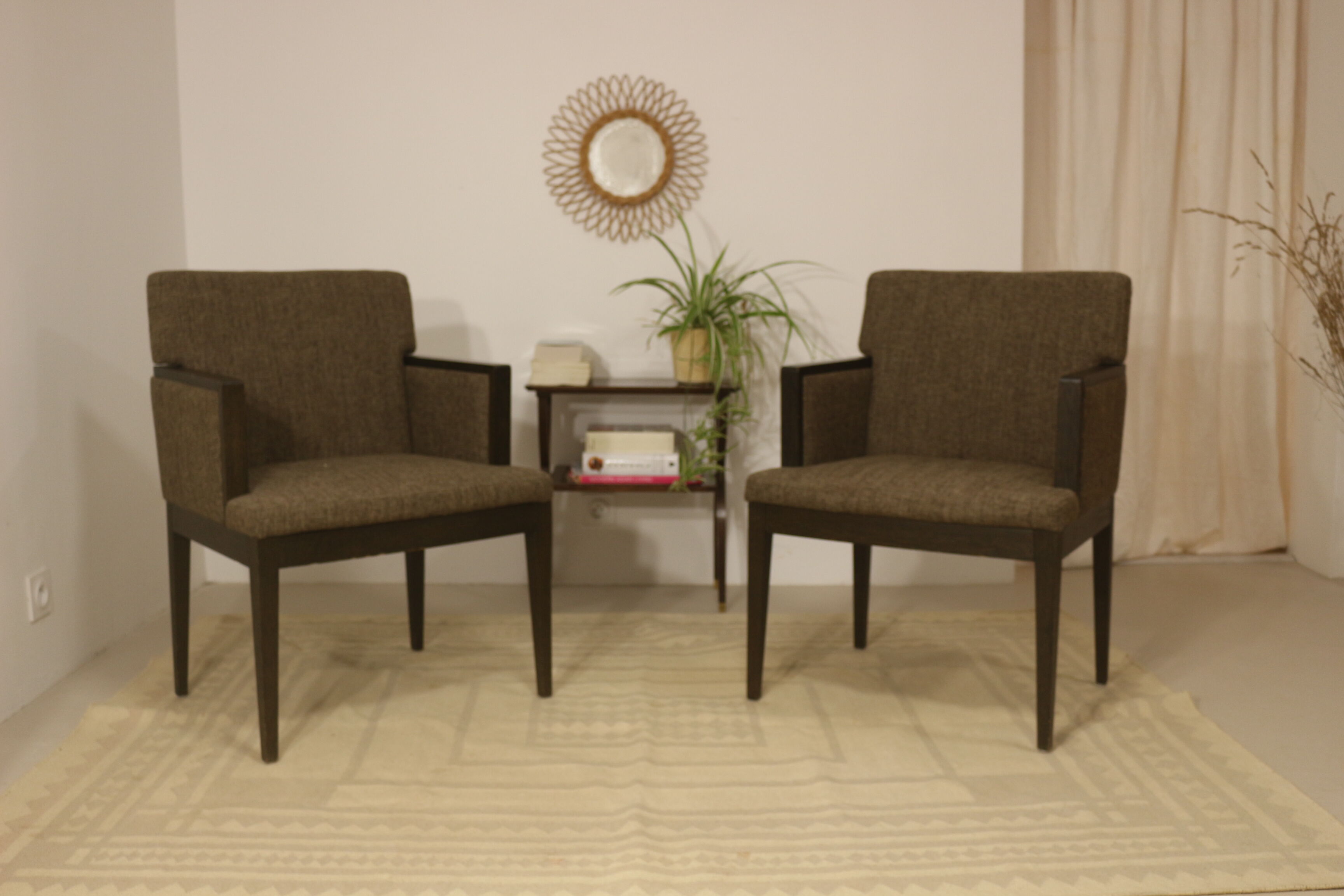 Pair of armchairs cube year 1960 fabric chiné brown color