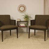 Pair of armchairs cube year 1960 fabric chiné brown color