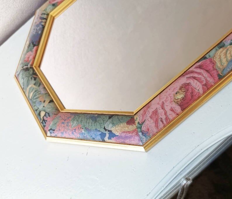 Vintage wooden flower mirror 1980