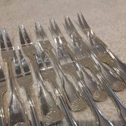12 silver-plated metal snail forks by silversmith Noel Collet, shell design