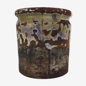 Pot à graisse en terre cuite marron jaune brun vernissé, sud ouest de la France. XIXème
