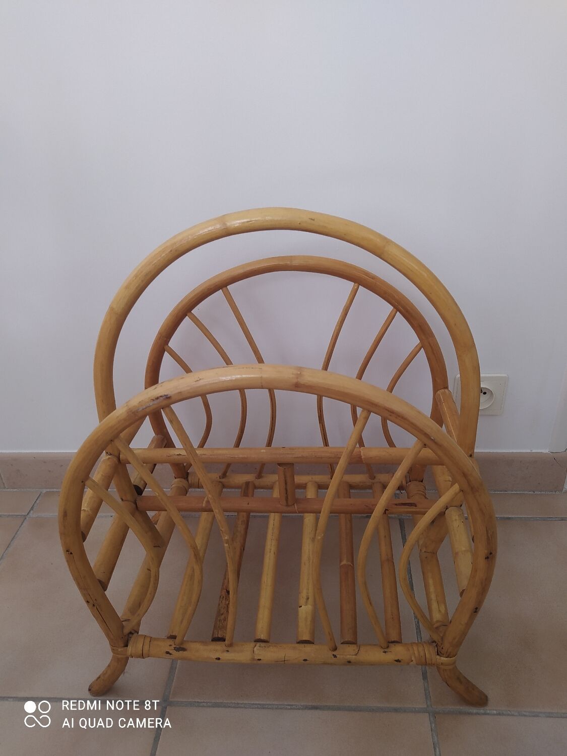 Vintage bamboo and rattan magazine holder