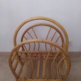 Vintage bamboo and rattan magazine holder