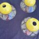 Set of 3 frosted glass and yellow opaline tulips — Vintage 1970