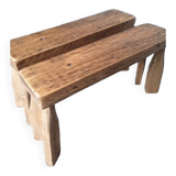 Pair of 2 patinated solid wood benches / stools