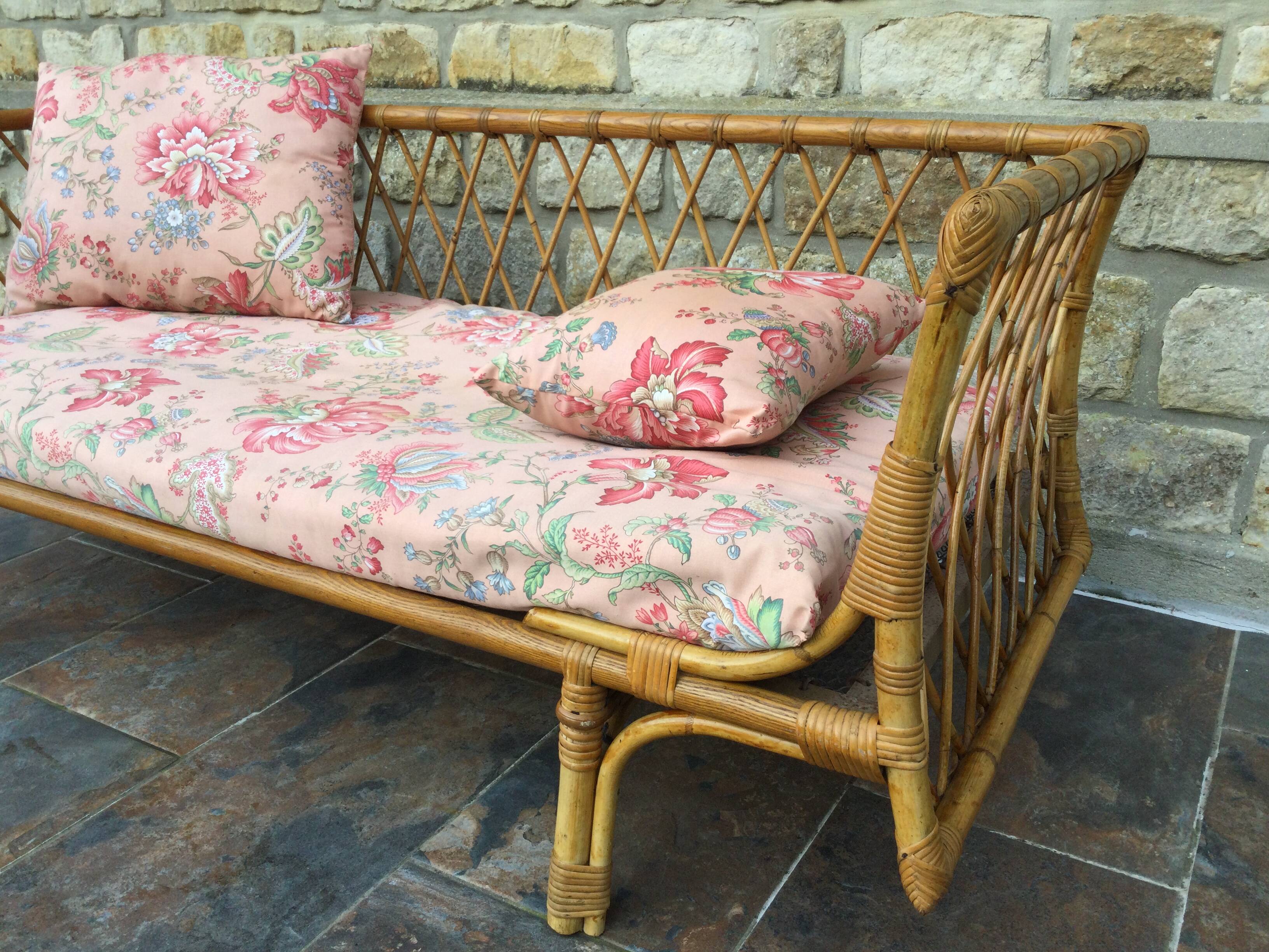 1950s rattan chaise longue sofa