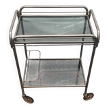 Dessert on wheels with removable tray in chrome metal and smoked glass