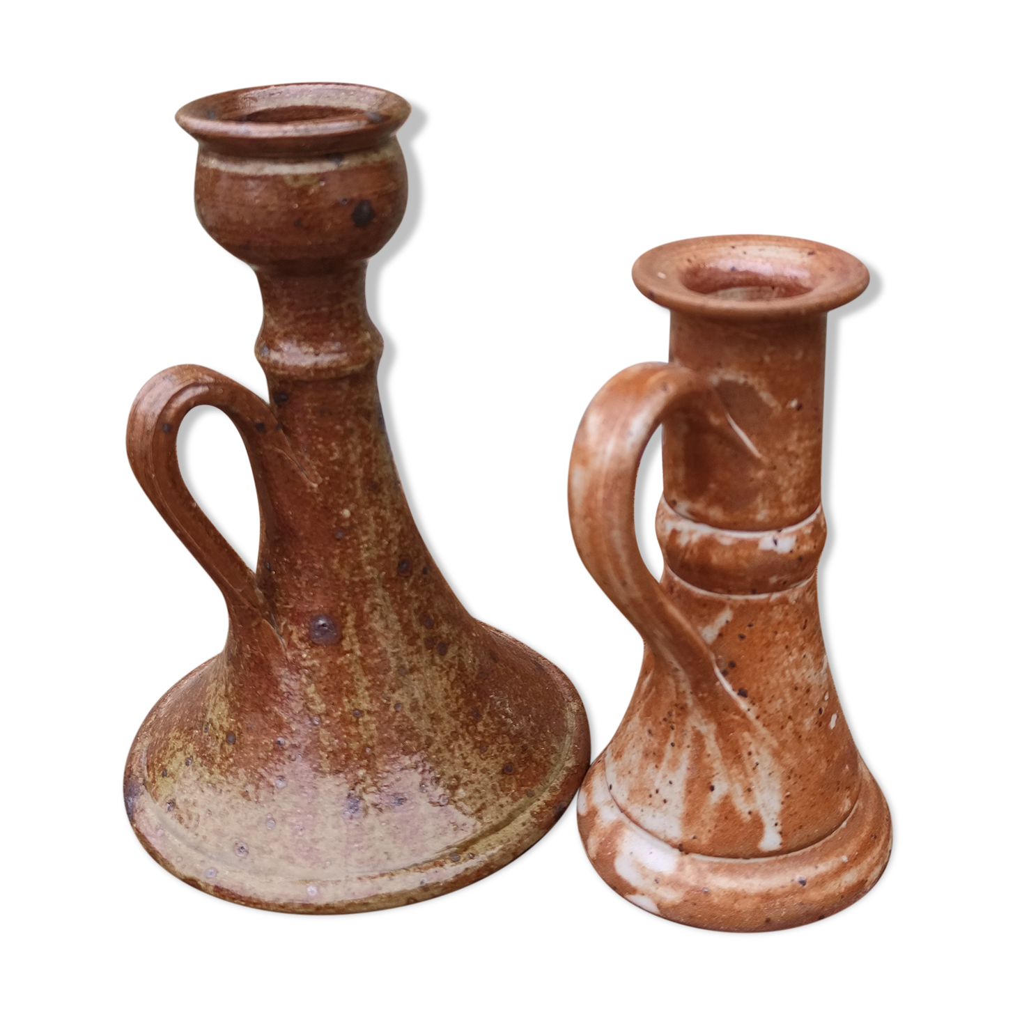 Duo de bougeoirs vintages en grès