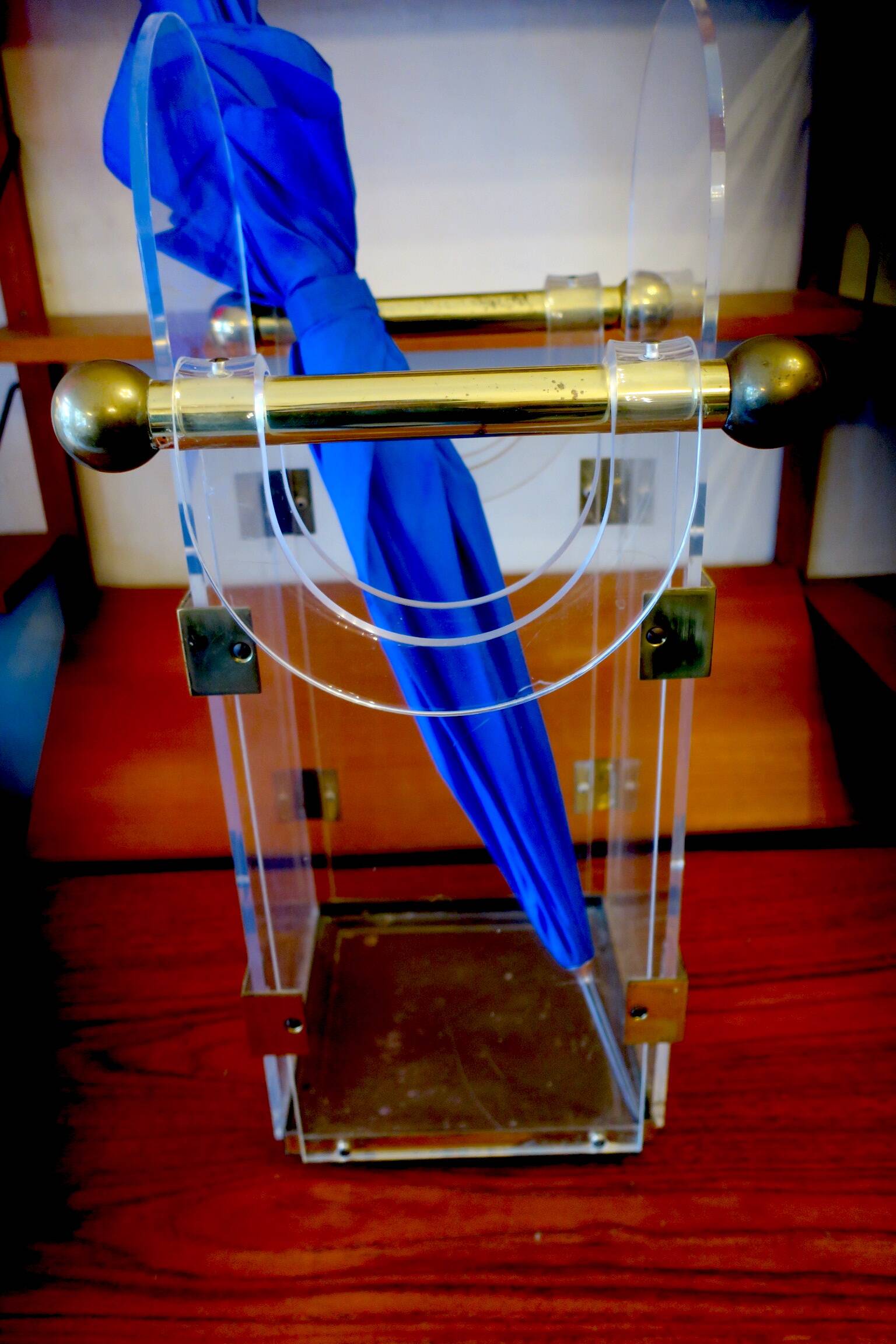 Umbrella stand in brass and clear lucite / plexiglass, 1960s