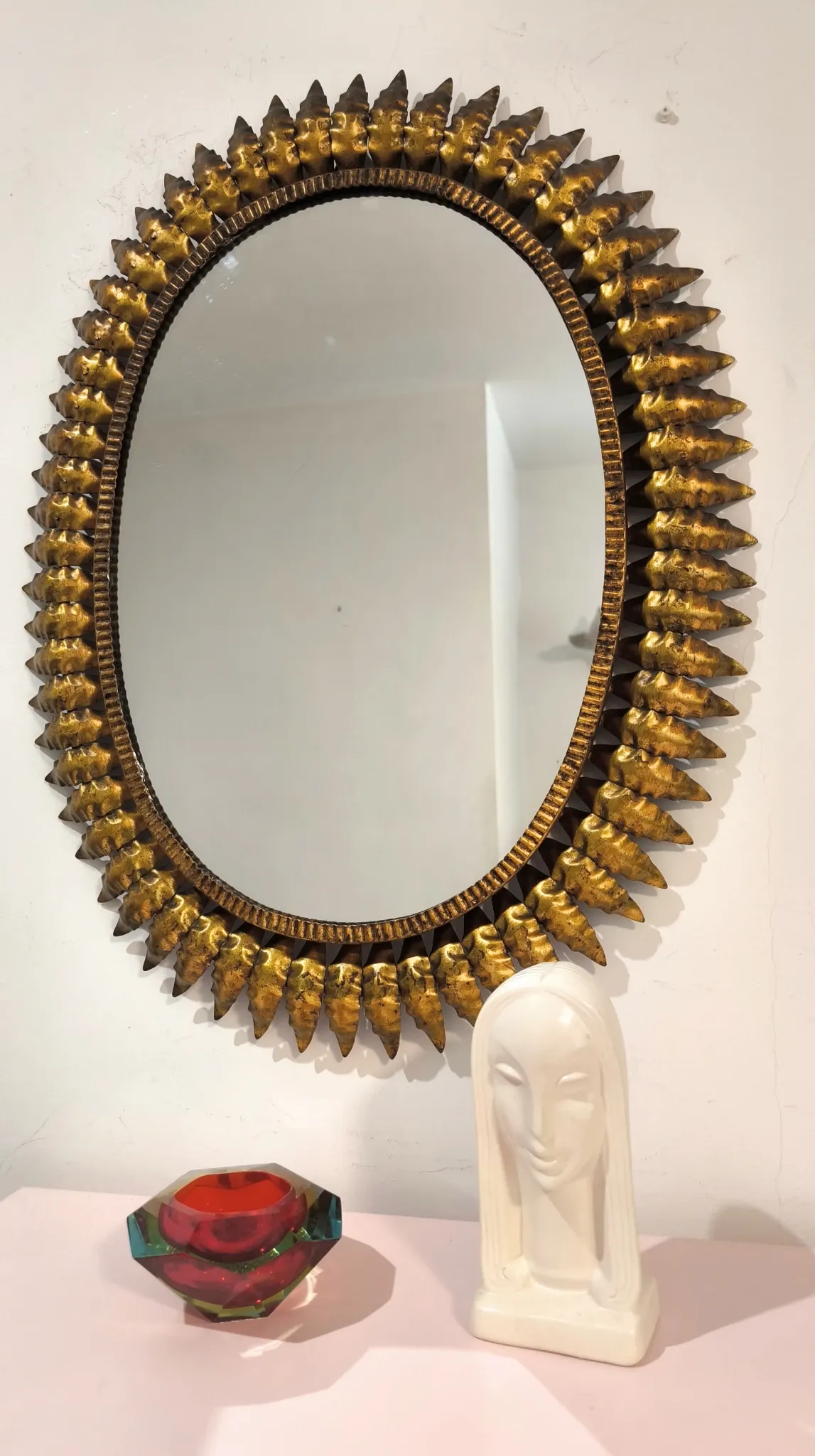 Vintage Sun Mirror in gold metal 1960s